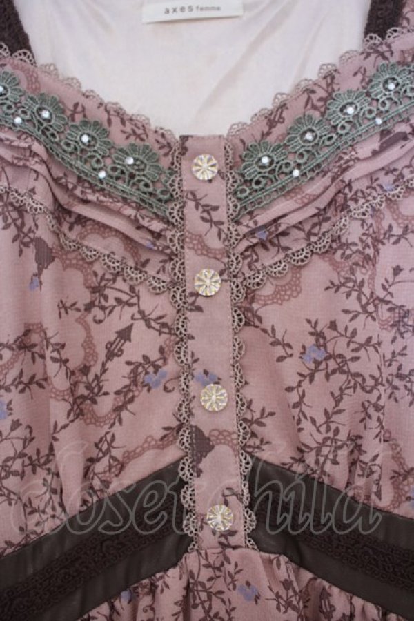 画像3: axes femme / ローズリーフ柄シルエットワンピース M ピンク O-26-01-28-019-AX-OP-OW-OS (3)