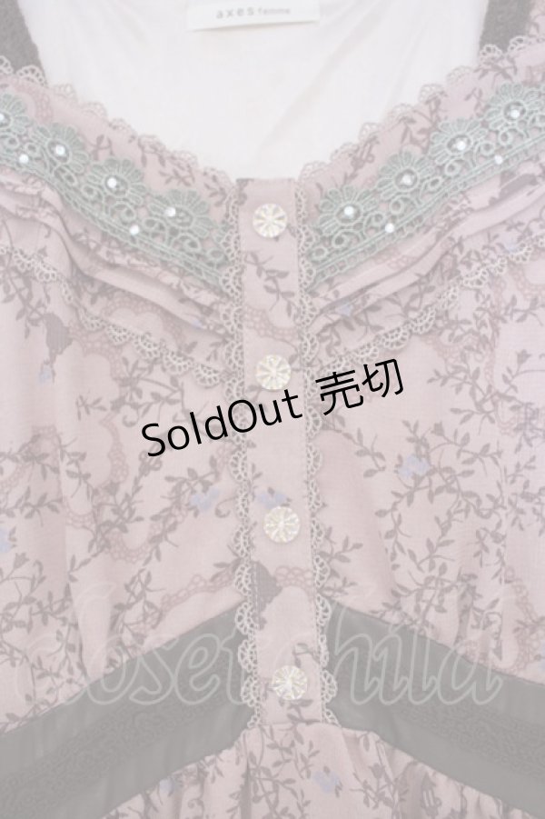 画像3: axes femme / ローズリーフ柄シルエットワンピース M ピンク O-26-01-28-019-AX-OP-OW-ZT599 (3)