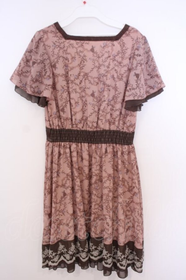 画像4: axes femme / ローズリーフ柄シルエットワンピース M ピンク O-26-01-28-019-AX-OP-OW-OS (4)