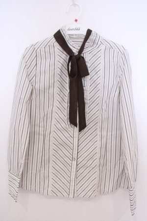 画像: axes femme / タイ付きレジメ柄ブラウス M アイボリー O-26-01-28-024-AX-BL-IG-OS