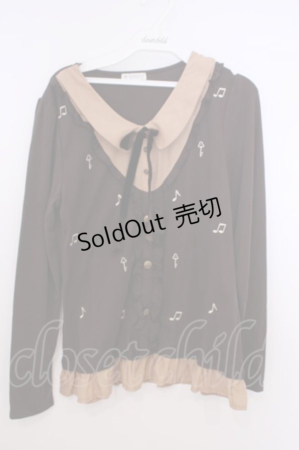 画像1: axes femme / 音符刺繍ブラウス  ブラウン O-26-01-28-032-AX-BL-IG-OS (1)