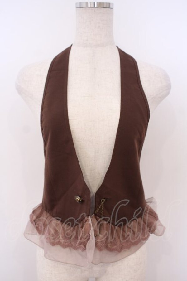 画像1: axes femme / シフォンチュールフリルホルターベスト  ブラウン O-26-01-28-037-AX-TO-IG-OS (1)