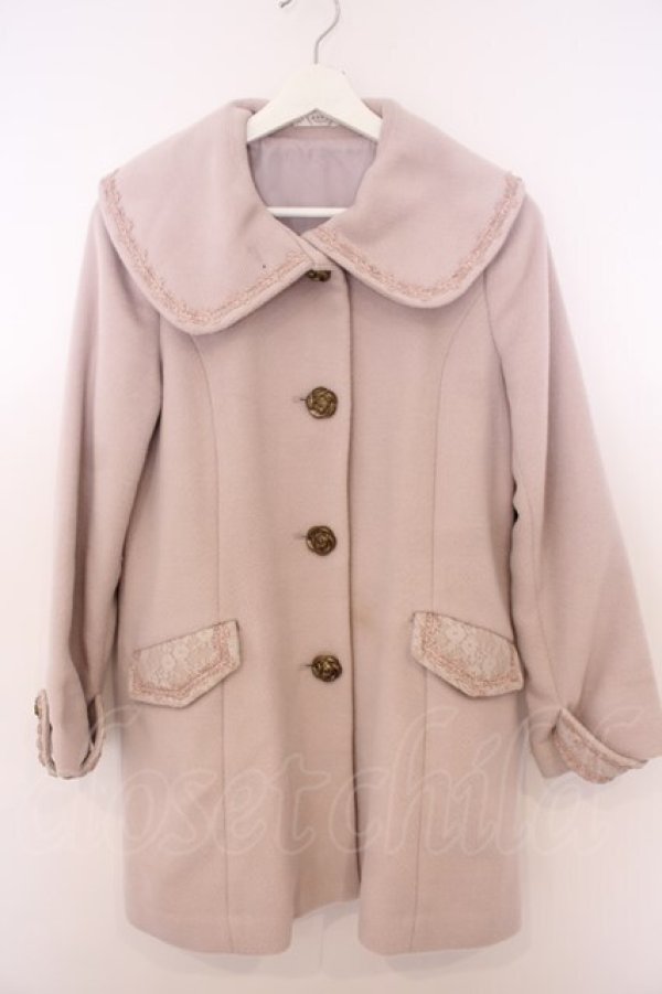 画像1: axes femme / 薔薇ボタン丸襟コート  ピンクベージュ O-26-01-28-038-AX-CO-IG-OS (1)