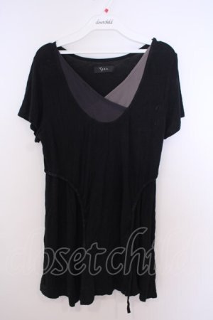 画像: Sixh / ギャザーTシャツ  ブラック×グレー O-26-01-28-040-HN-TO-IG-OS