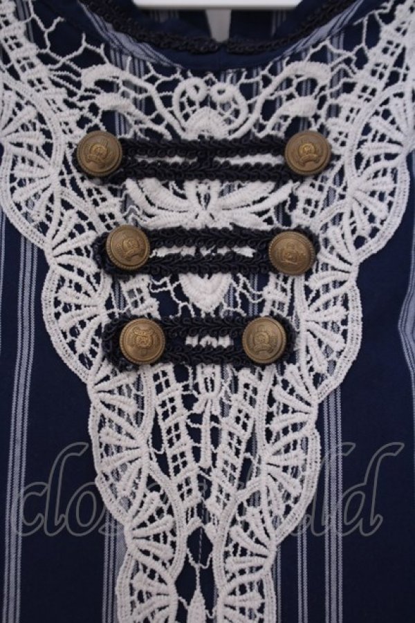 画像2: axes femme / ナポレオン風ハイネックワンピース M ネイビー O-26-01-29-038-AX-OP-OW-OS (2)