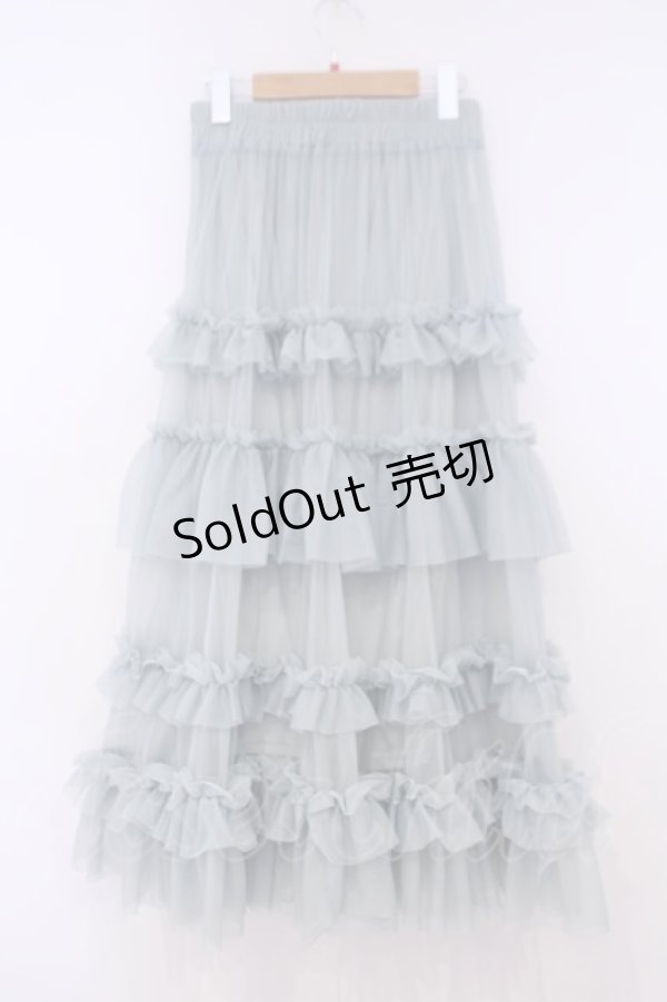 画像3: axes femme / フリルチュールティアードスカート F グリーン O-26-01-29-040-AX-SK-OW-ZT0131B (3)