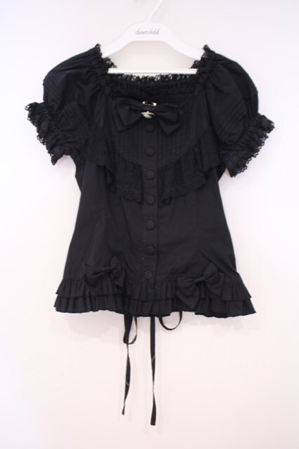 画像1: metamorphose / ラウンド切替半袖ブラウス（ラッセル）  クロ O-26-01-29-043-ME-BL-OW-OS (1)