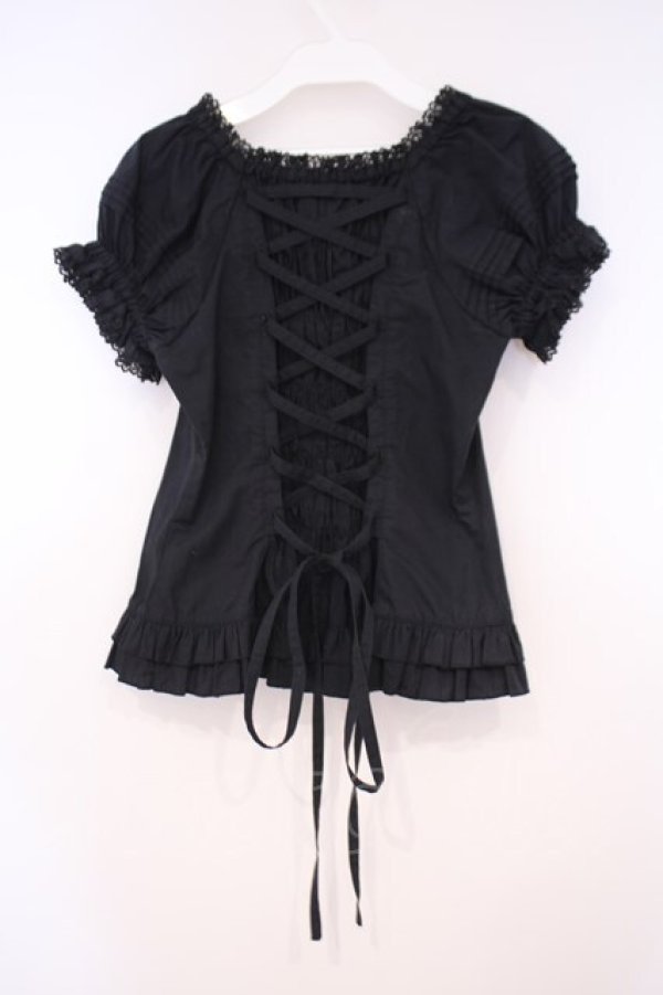 画像4: metamorphose / ラウンド切替半袖ブラウス（ラッセル）  クロ O-26-01-29-043-ME-BL-OW-OS (4)