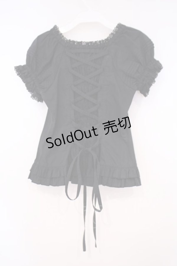 画像4: metamorphose / ラウンド切替半袖ブラウス（ラッセル）  クロ O-26-01-29-043-ME-BL-OW-OS (4)