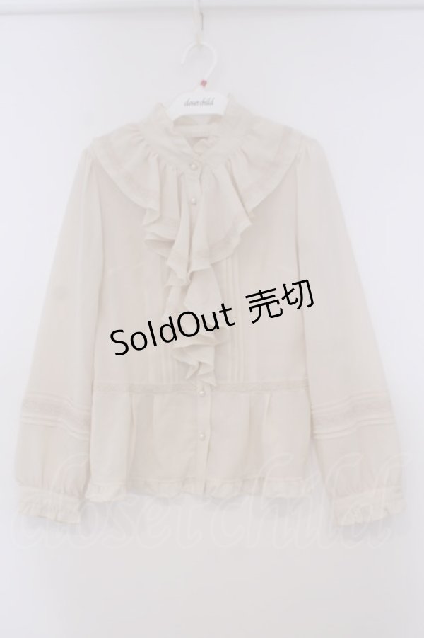 画像1: axes femme / ラッフルフリル梨地ブラウス M キナリ O-26-01-29-051-AX-BL-OW-OS (1)