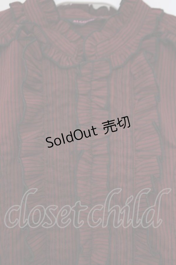 画像2: ALGONQUINS / ストライプフリルブラウス F ワイン O-26-01-29-052-AL-BL-OW-OS (2)