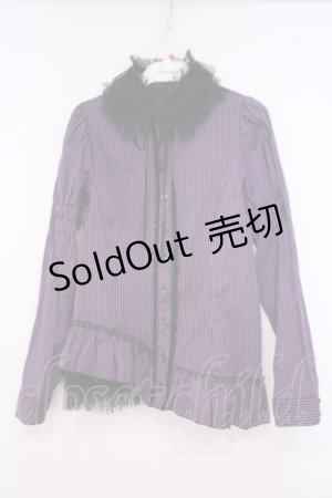 画像: BPN / 付け襟付きストライプブラウス M パープル O-26-01-29-053-GO-BL-OW-OS