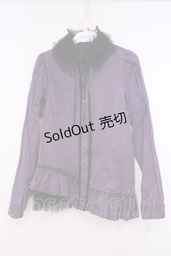 画像1: BPN / 付け襟付きストライプブラウス M パープル O-26-01-29-053-GO-BL-OW-OS (1)