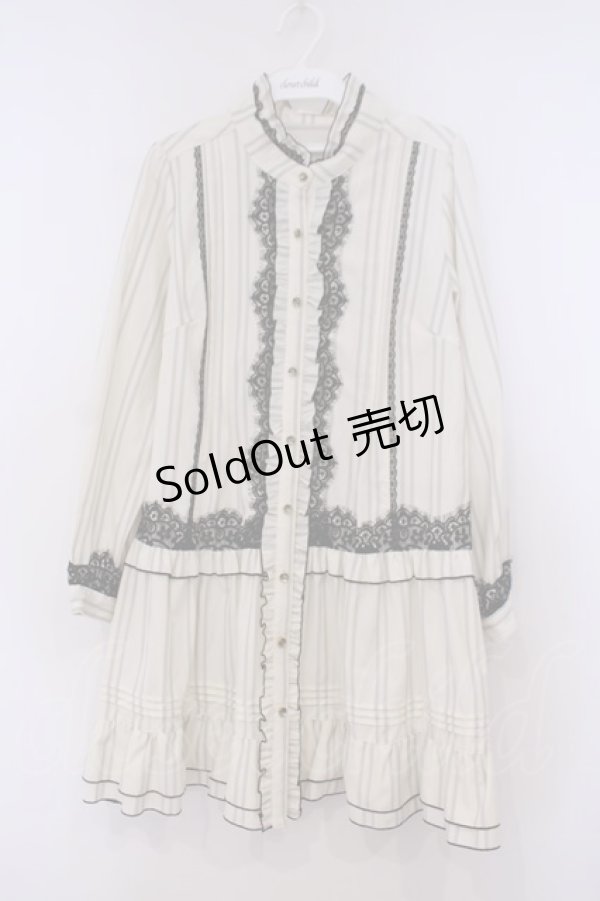 画像1: axes femme / レース使いストライプシャツワンピース M キナリ O-26-01-29-059-AX-OP-OW-OS (1)