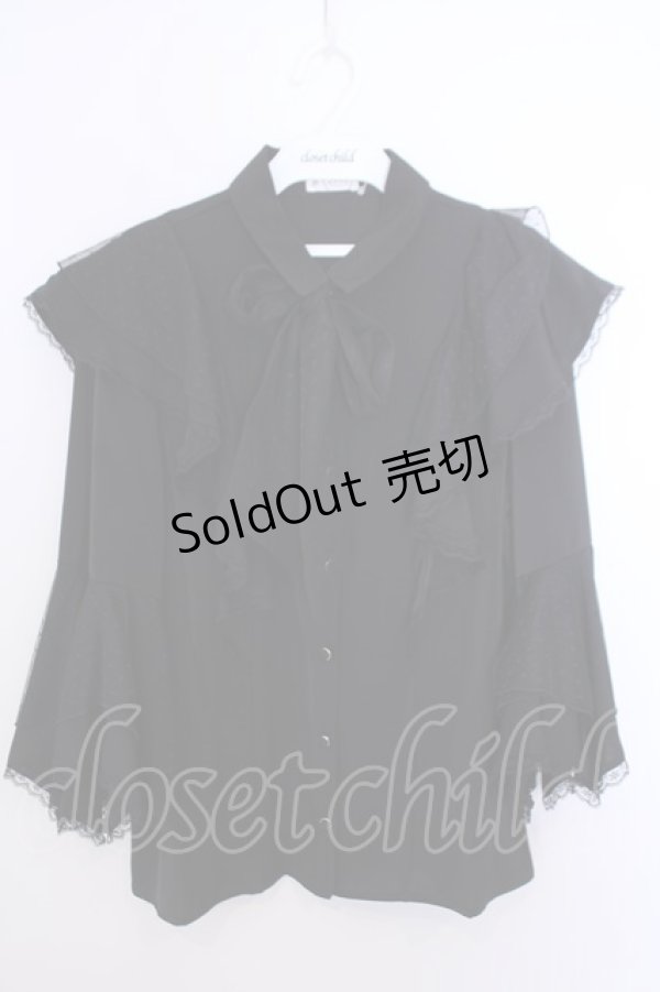 画像1: axes femme / ドットチュールリボン姫袖ブラウス F クロ O-26-01-29-1005-AX-BL-OW-OS (1)