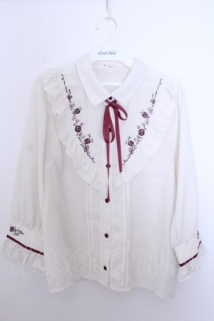 画像: axes femme / バラ刺繍ヨーク切替七分袖ブラウス M キナリ O-26-01-29-1040-AX-BL-OW-OS