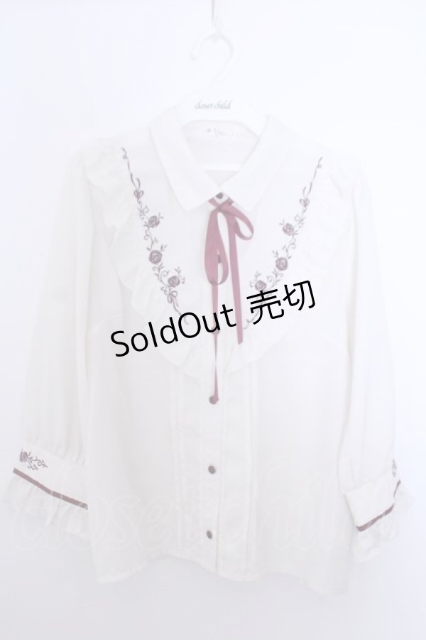 画像1: axes femme / バラ刺繍ヨーク切替七分袖ブラウス M キナリ O-26-01-29-1040-AX-BL-OW-OS (1)