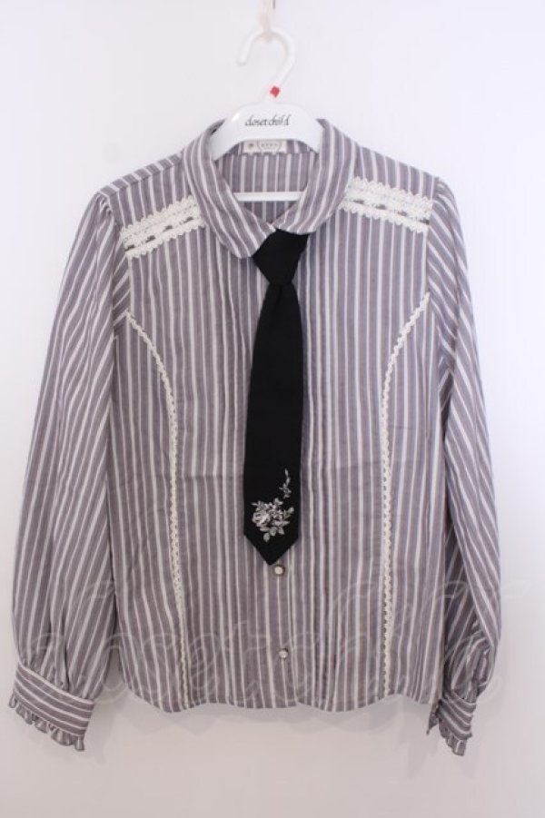 画像1: axes femme / ネクタイ付ブラウス M グレー O-26-01-29-1042-AX-BL-OW-OS (1)