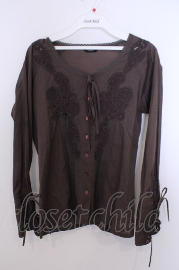 画像1: INGEBORG / コードフラワーモチーフブラウス S ブラウン O-26-01-29-1048-LO-BL-IG-OS (1)