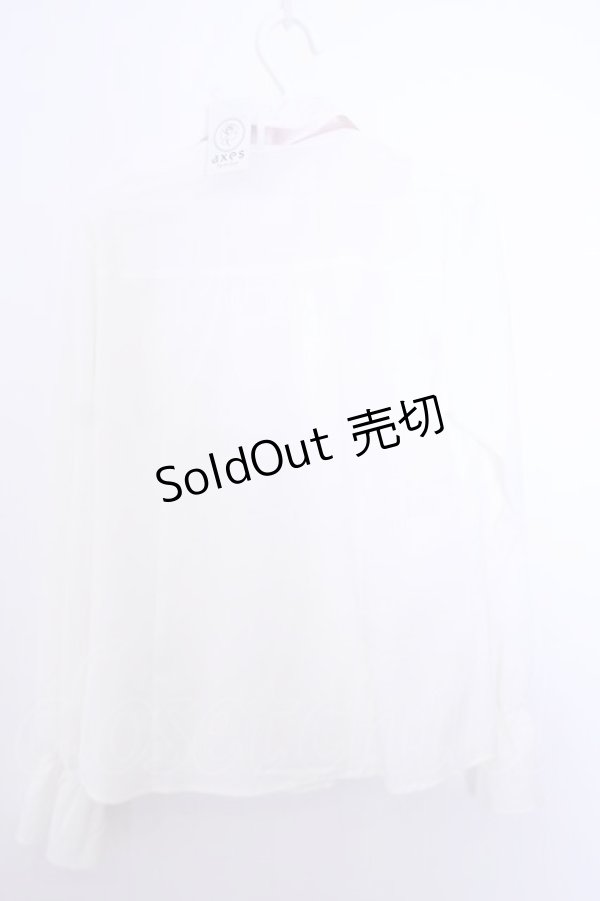 画像2: axes femme / リボン付フリルブラウス M キナリ O-26-01-29-1006-AX-BL-OW-OS (2)