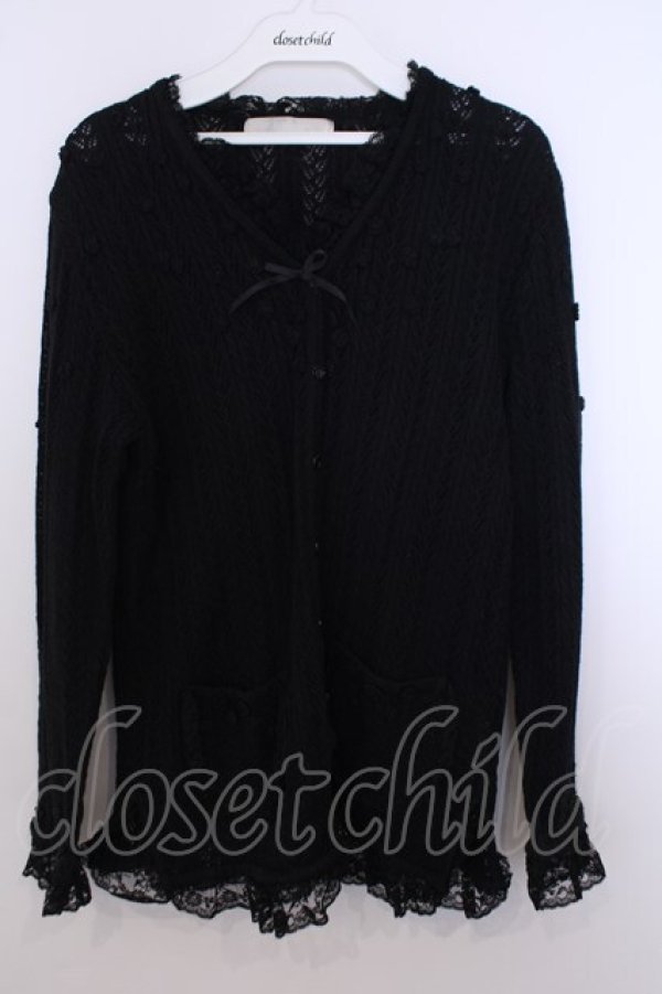 画像1: INGEBORG / プチモチーフリボンカーディガン  クロ O-26-01-29-1055-LO-TO-IG-OS (1)