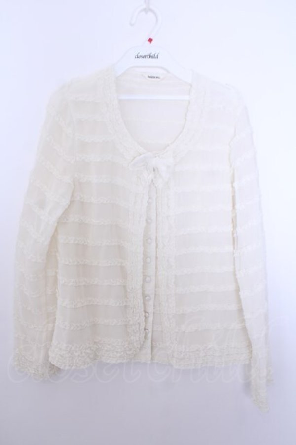画像1: INGEBORG / シフォンフリルボーダーカーディガン 3(9号) アイボリー O-26-01-29-1058-LO-TO-IG-OS (1)