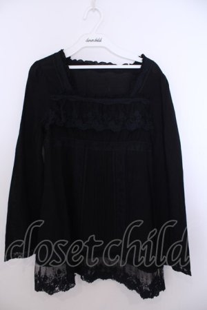 画像: INGEBORG / スクエアレースカットソー 9 クロ×ネイビー O-26-01-29-1059-LO-TO-IG-OS