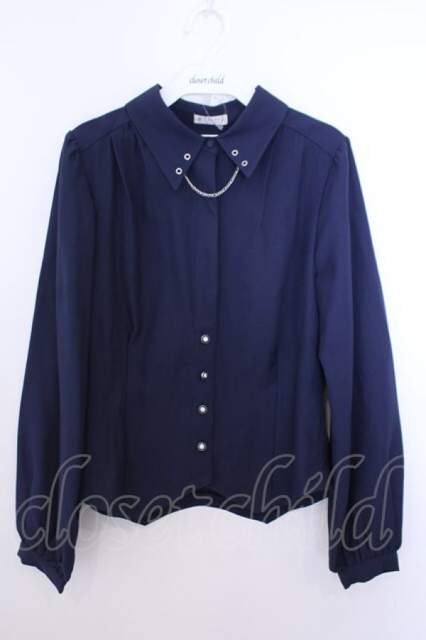 画像1: axes femme / チェーン付コルセット風ブラウス F ネイビー O-26-01-29-1010-AX-BL-OW-OS (1)