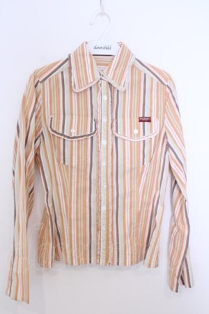 画像: INGEBORG / ストライプポケットブラウス S オレンジ系 O-26-01-29-1085-LO-BL-IG-OS