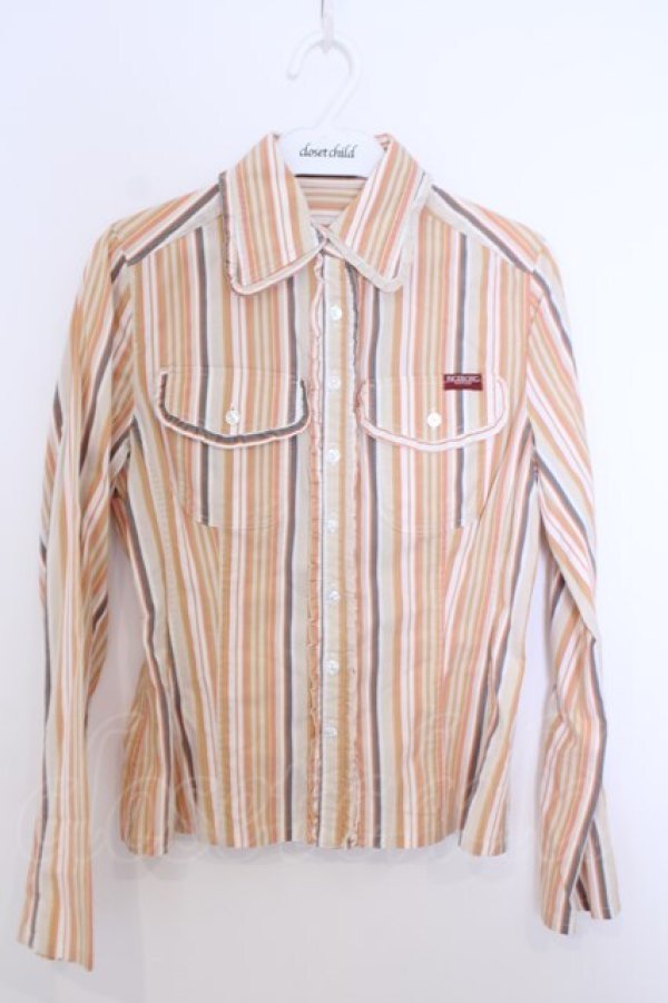 画像1: INGEBORG / ストライプポケットブラウス S オレンジ系 O-26-01-29-1085-LO-BL-IG-OS (1)