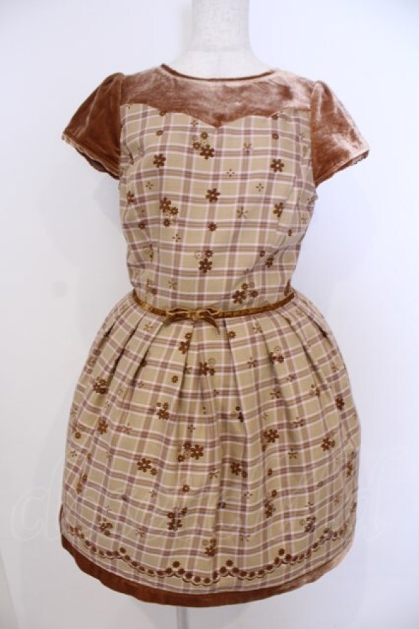 画像1: Secret Honey / ベロア切り替えワンピース 2 ブラウン O-26-01-29-1100-CA-OP-OW-OS (1)