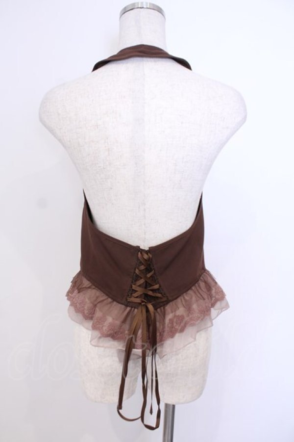 画像3: axes femme / シフォンチュールフリルホルターベスト M ブラウン O-26-01-29-1101-AX-TO-OW-OS (3)