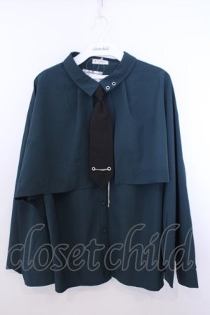 画像: axes femme / タイ付オーバーケープ風ブラウス F グリーン O-26-01-29-1014-AX-BL-OW-OS