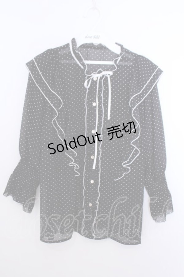 画像1: axes femme POETIQUE / ドット配色リボンフリルブラウス M クロ O-26-01-29-1021-AX-BL-OW-OS (1)