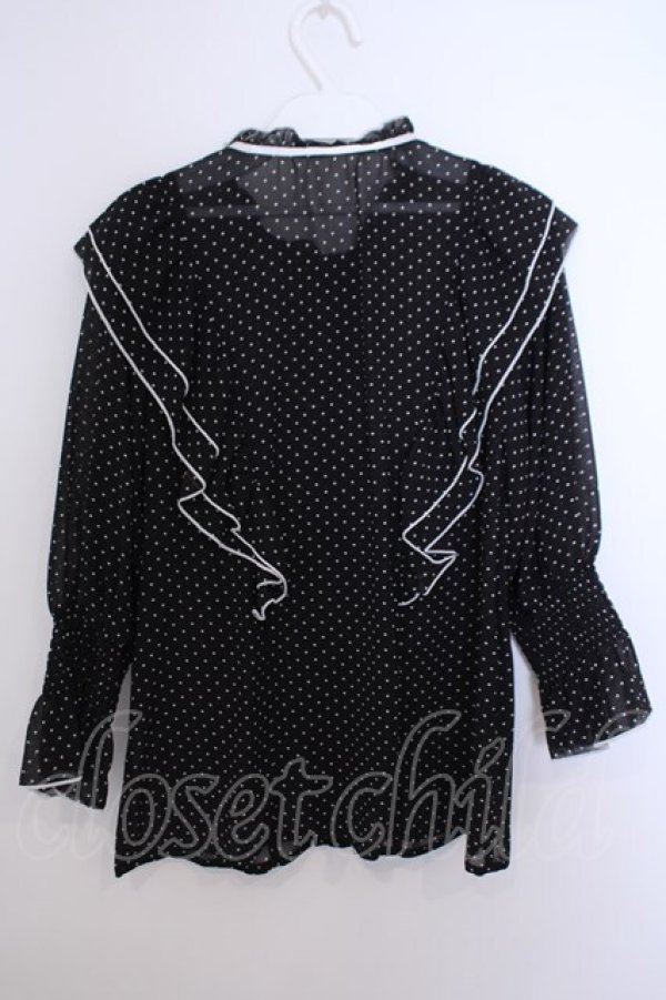 画像2: axes femme POETIQUE / ドット配色リボンフリルブラウス M クロ O-26-01-29-1021-AX-BL-OW-OS (2)