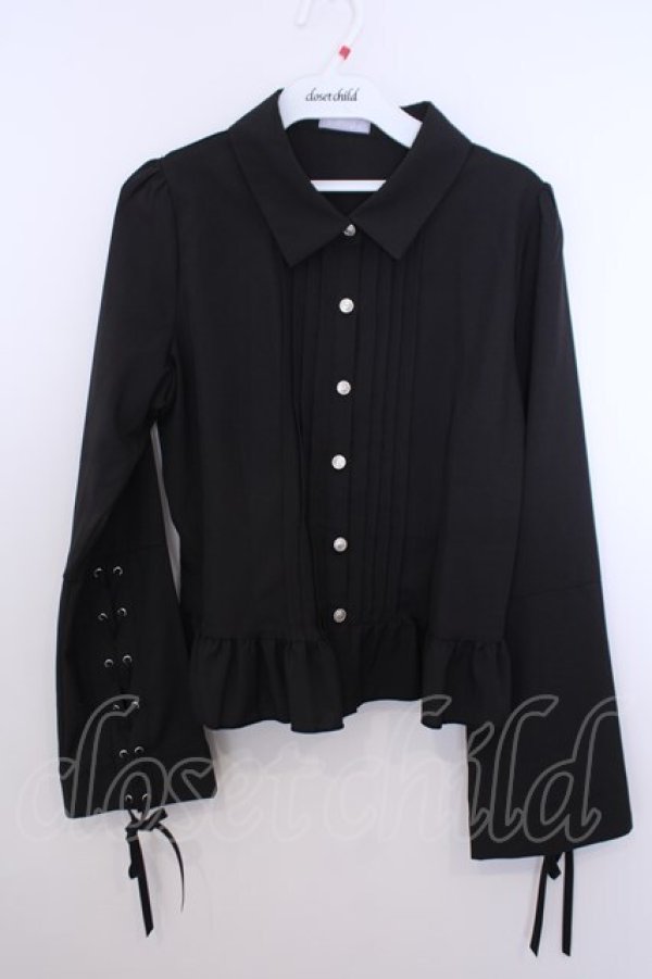 画像1: axes femme POETIQUE / レースアップデザインブラウス M クロ O-26-01-29-1022-AX-BL-OW-OS (1)