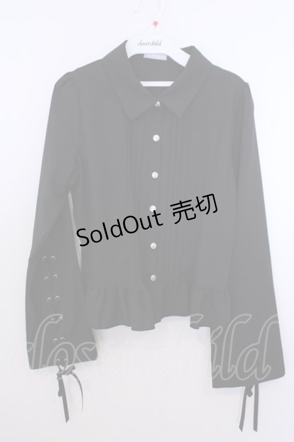 画像1: axes femme POETIQUE / レースアップデザインブラウス M クロ O-26-01-29-1022-AX-BL-OW-OS (1)