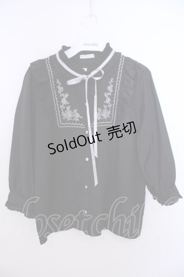 画像1: axes femme / クラシカル刺繍七分袖ブラウス M クロ O-26-01-29-1025-AX-BL-OW-OS (1)