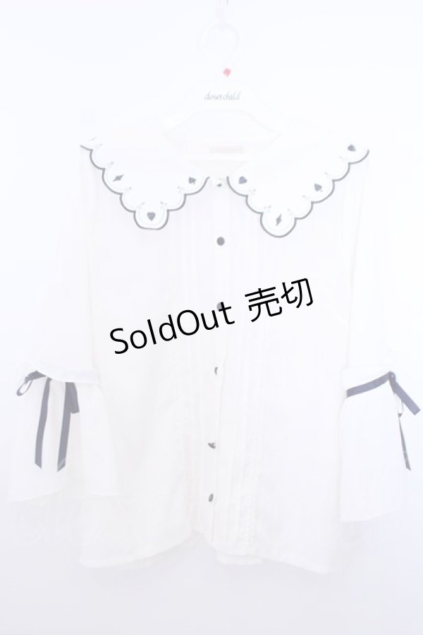 画像1: axes femme POETIQUE / トランプ刺繍スカラップ襟ブラウス M キナリ O-26-01-29-1031-AX-BL-OW-OS (1)