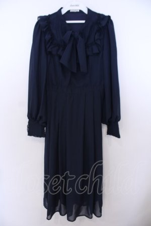 画像: axes femme / ラッフルフリルシフォンワンピース M ネイビー O-26-01-29-1004-AX-OP-OW-OS