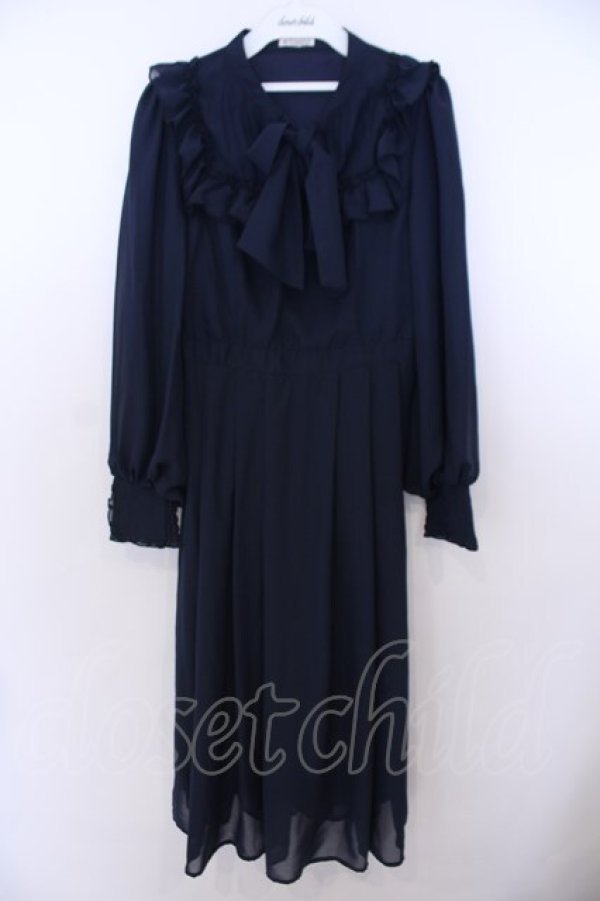 画像1: axes femme / ラッフルフリルシフォンワンピース M ネイビー O-26-01-29-1004-AX-OP-OW-OS (1)