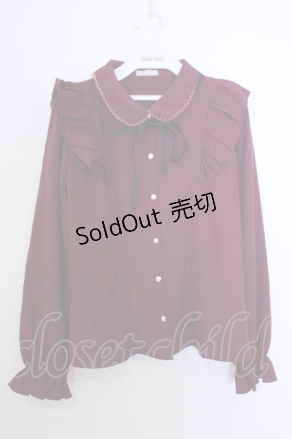 画像1: axes femme POETIQUE / リボン付丸襟長袖ブラウス M ワイン O-26-01-29-1034-AX-BL-OW-OS (1)