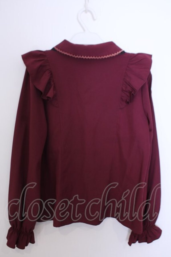 画像2: axes femme POETIQUE / リボン付丸襟長袖ブラウス M ワイン O-26-01-29-1034-AX-BL-OW-OS (2)