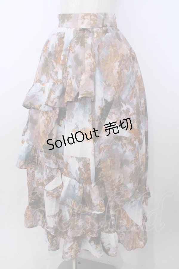 画像1: axes femme NOSTALGIE / 天使柄フリルロングスカート M サックス系 O-26-01-29-1037-AX-SK-OW-OS (1)