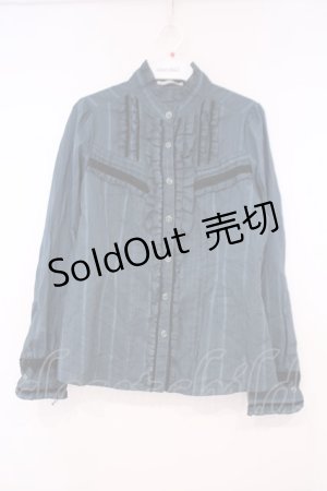 画像: axes femme / タイ付きストライプJQブラウス M グリーン O-26-01-29-062-AX-BL-OW-OS