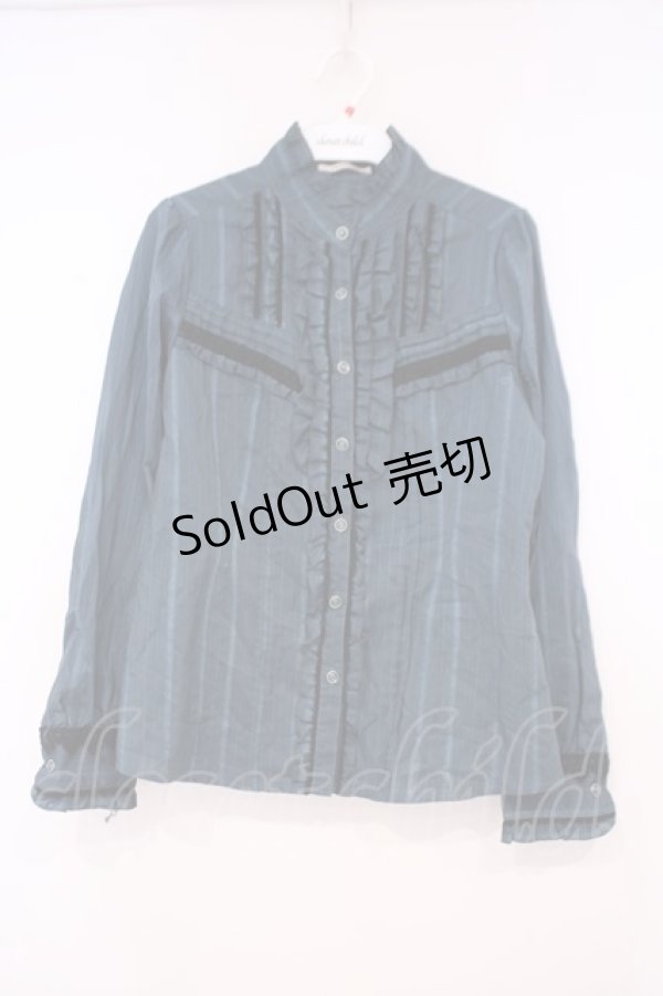 画像1: axes femme / タイ付きストライプJQブラウス M グリーン O-26-01-29-062-AX-BL-OW-OS (1)