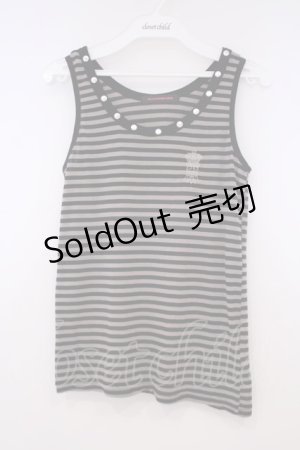 画像: ALGONQUINS / 刺繍入りストライプタンク F ブラック×チャコールグレー O-26-01-29-065-AL-TO-OW-OS