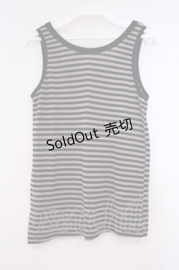 画像2: ALGONQUINS / 刺繍入りストライプタンク F ブラック×チャコールグレー O-26-01-29-065-AL-TO-OW-OS (2)