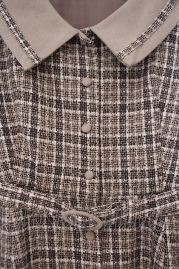 画像2: an another angelus / スモーキークレリックツイードチェックワンピース F ベージュ×ブラウン O-26-01-29-078-CA-OP-OW-OS (2)