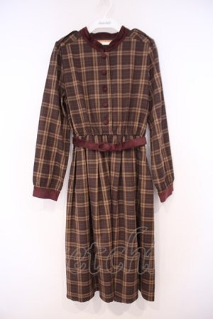 画像: Fi.n.t / 別珍使いエポレットディテールチェックワンピース F ブラウン×アカ O-26-01-29-081-CA-OP-OW-OS